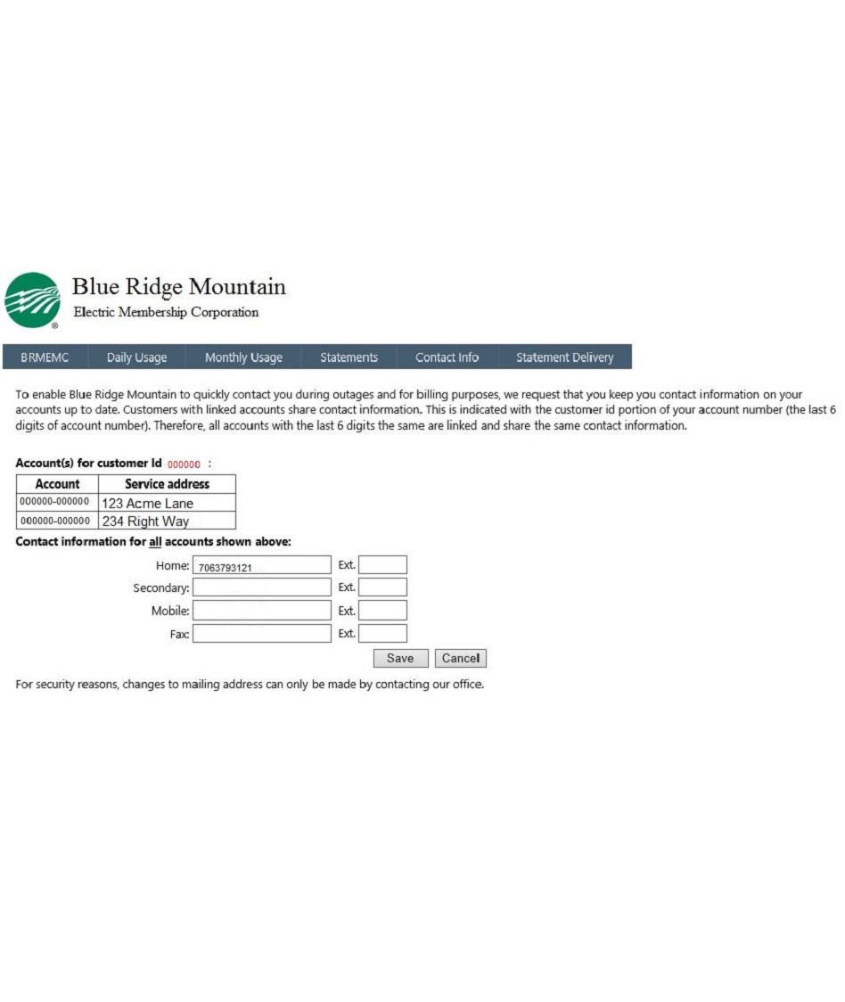 Member Dashboard contact info page