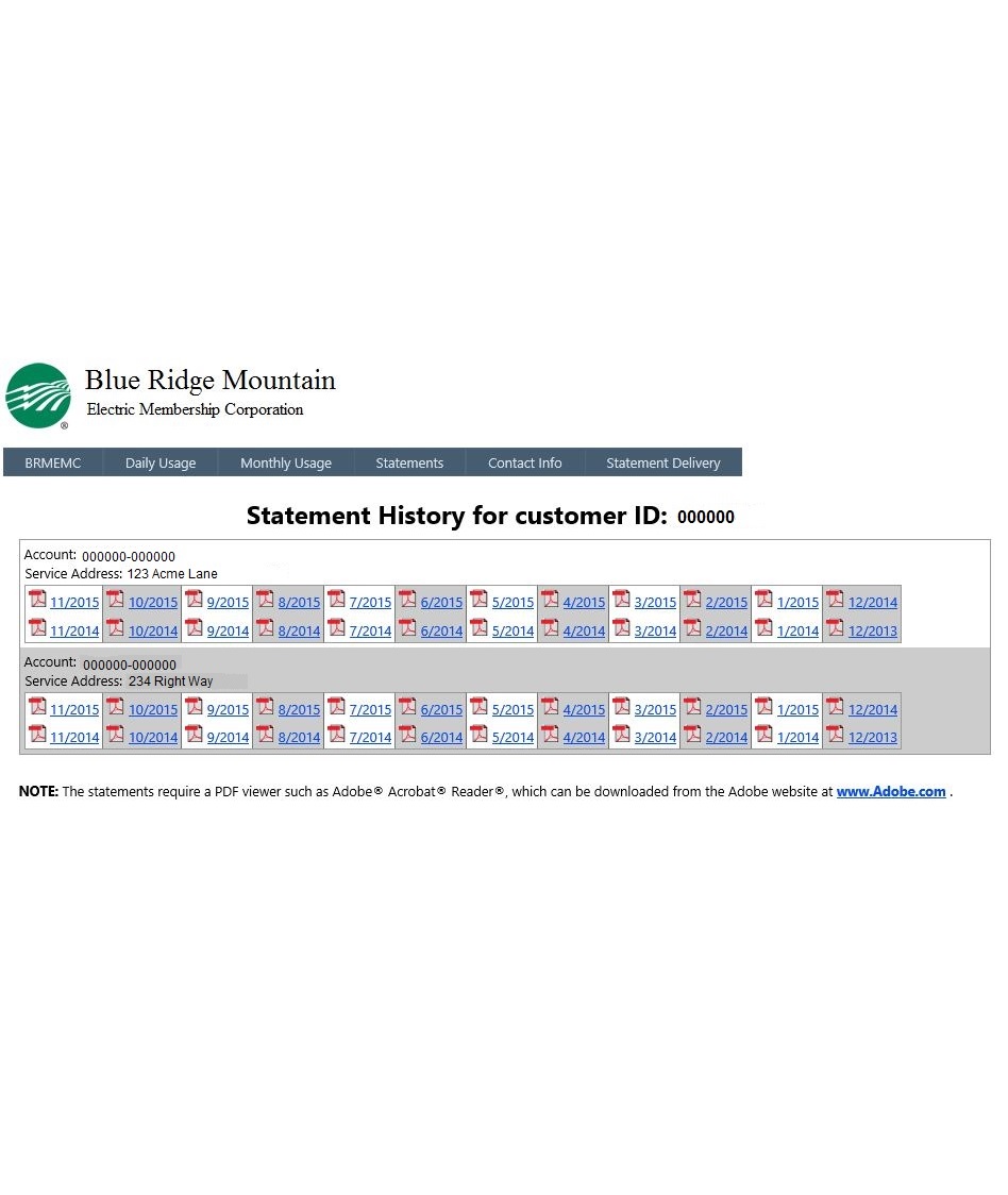 Member Dashboard statements page