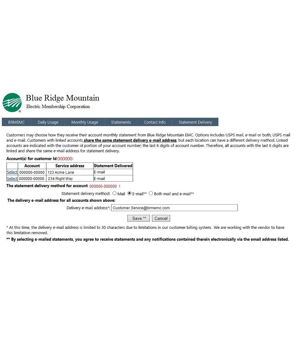 Member Dashboard statement delivery page